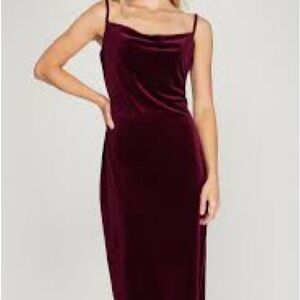 She + Sky Burgundy Velvet Dress